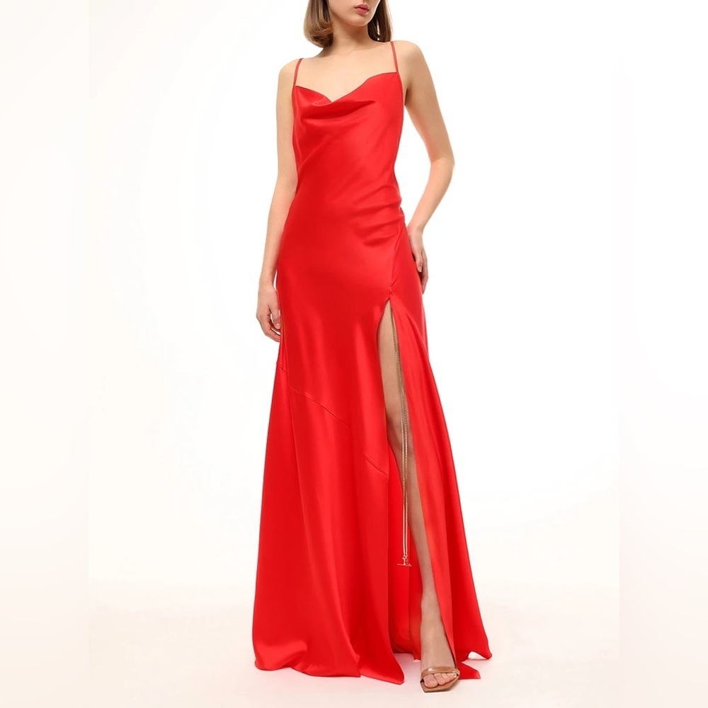 Daname Scarlet Satin Silk Maxi Dress in Red